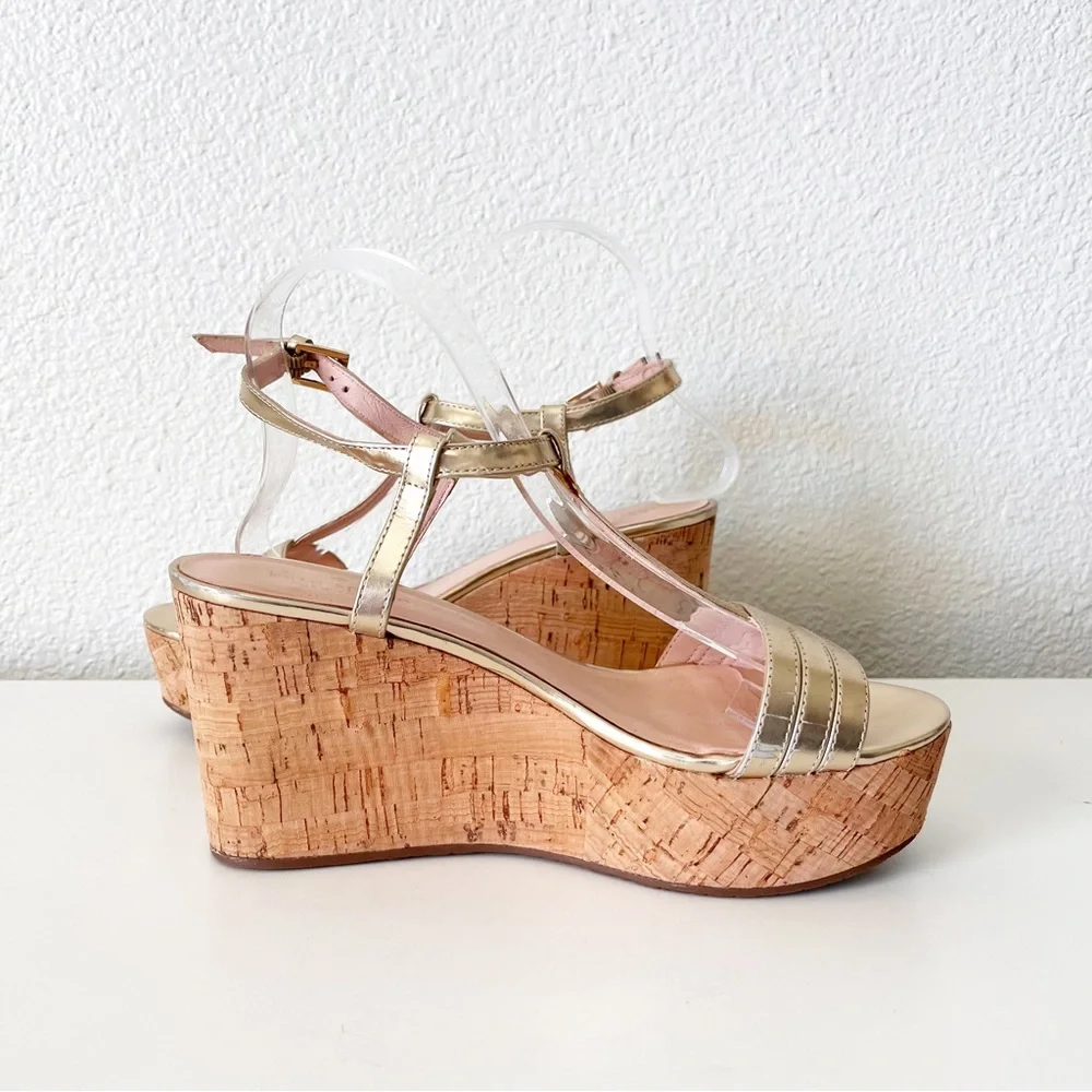 Kate Spade Tallin Metallic Gold Cork Wedges Size 7.5